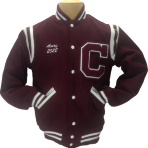 Cranberry Varsity Jacket w/ Shoulder Stripes